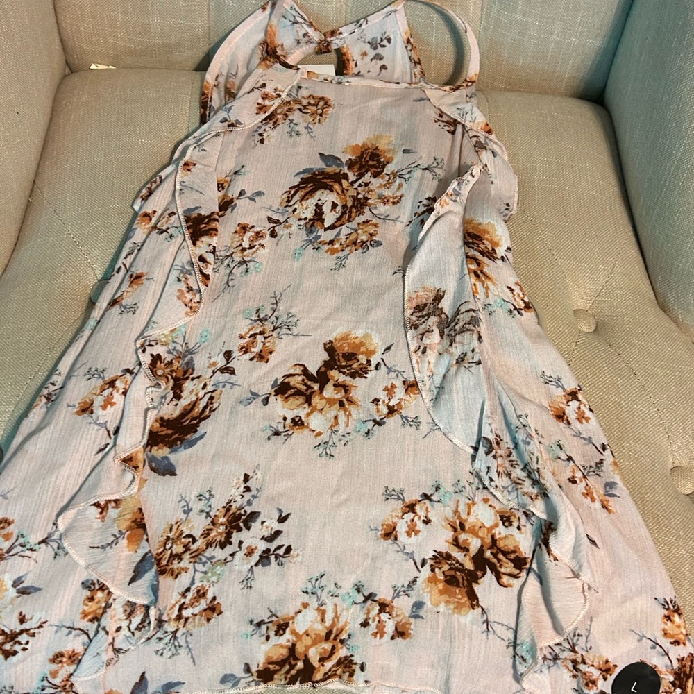 Tilly's Light Blue Floral Ruffle Tank Top